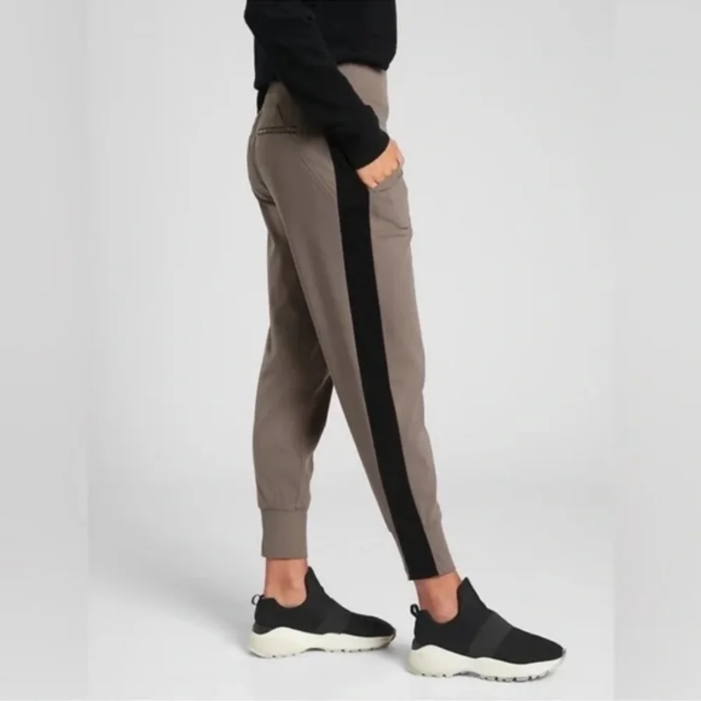 Athleta Venice Joggers Size XS - Taupe Track Joggers with Black Side Stripe - Picture 1 of 10